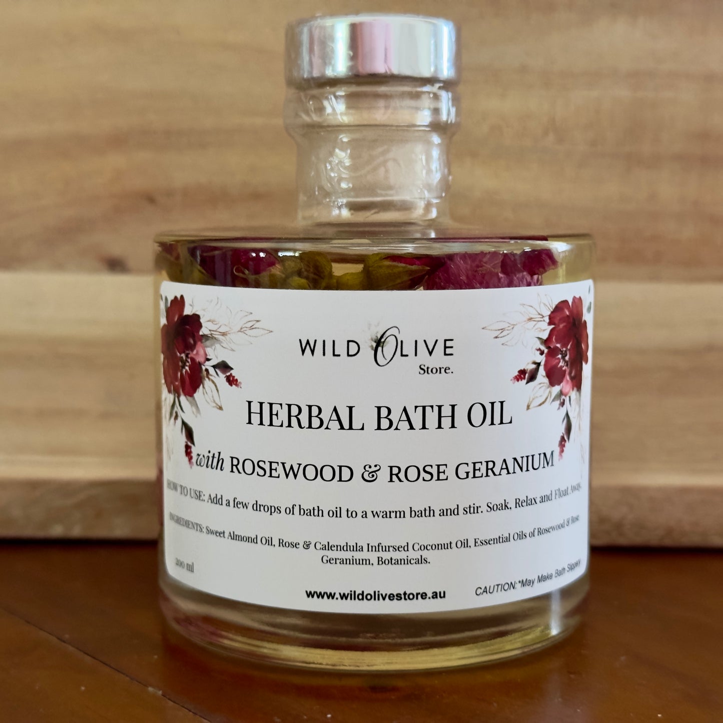 HERBAL BATH OIL ~ Rose Geranium + Rosewood
